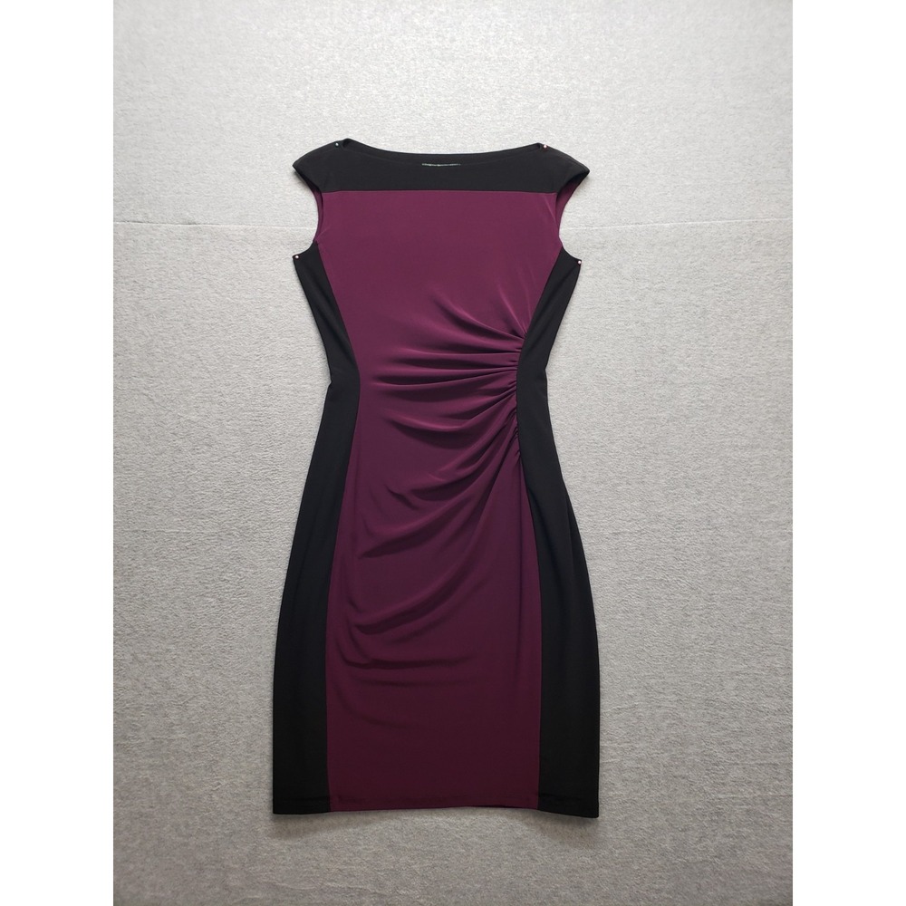 Lauren Ralph Lauren Women Sheath Dress 0 Burgundy Black Knee Length Ruched Work